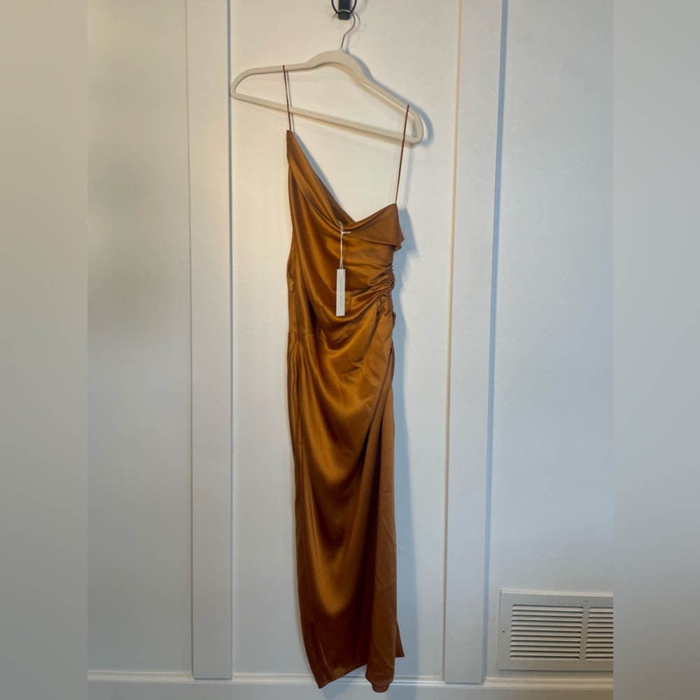 New! Michelle Mason Asymmetrical Gathered Dress - Size 4 - Copper